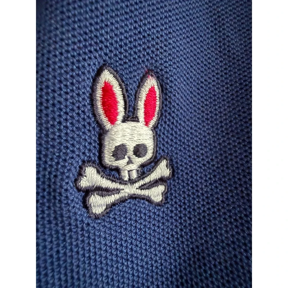Psycho Bunny Kids Navy Blue Rainbow Striped Collar Polo Shirt Size M 10/12